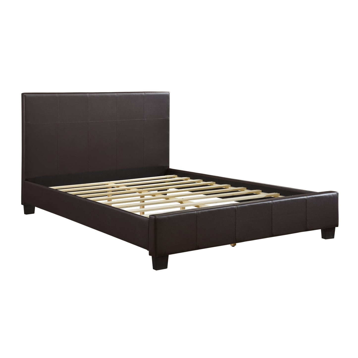 Homelegance Queen Bed Lorenzi Dark Brown Faux Leather Upholstery 2220DBR-1