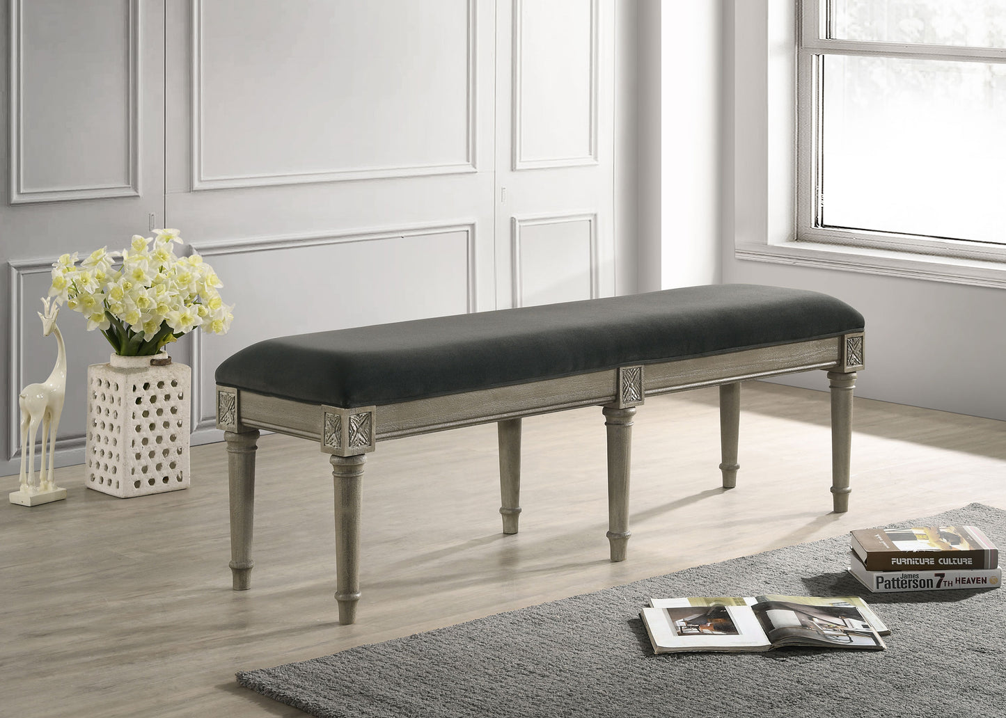 Alderwood Fabric Upholstered Bench French Grey