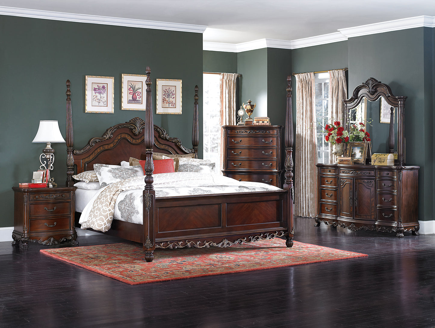 Homelegance Deryn Park Chest Cherry Finish with Burl Inlay and Claw Feet 2243-9