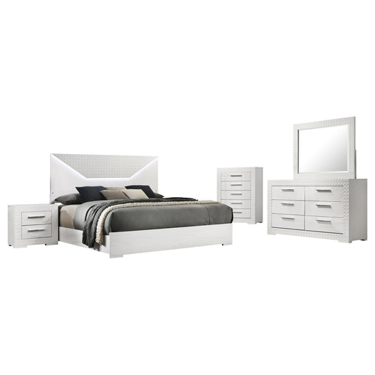 Ives 5-piece Eastern King Bedroom Set White High Gloss