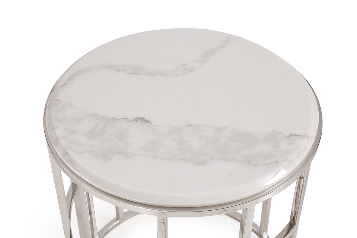 Modrest Silvan Modern Marble and Stainless Steel End Table