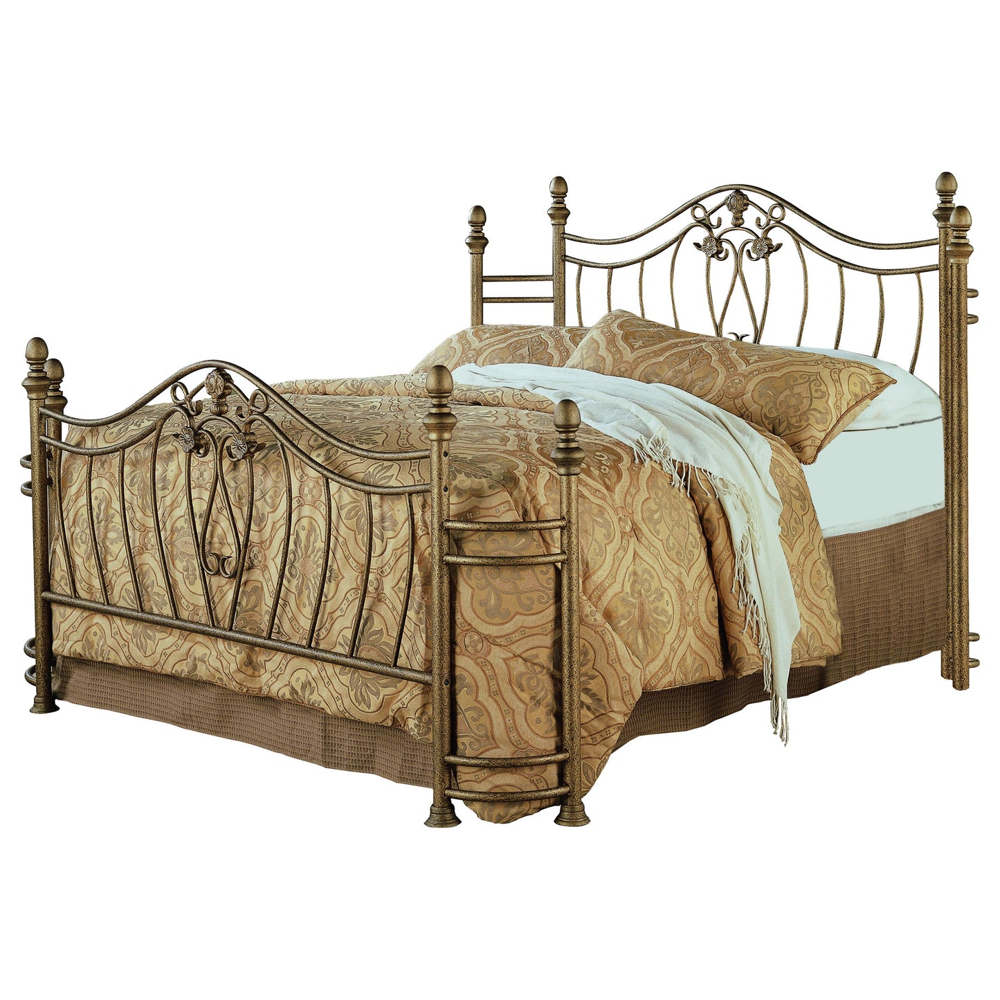 Sydney Metal Queen Open Frame Bed Antique Brushed Gold
