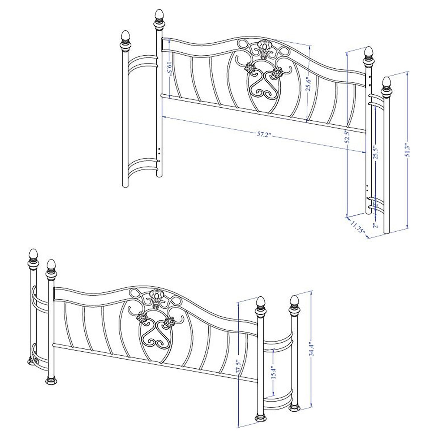 Sydney Metal Queen Open Frame Bed Antique Brushed Gold