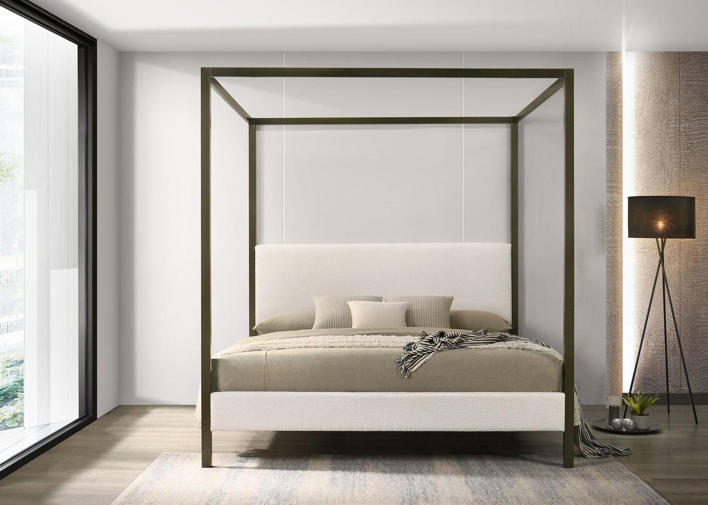 Monroe Upholstered Eastern King Canopy Bed Vanilla