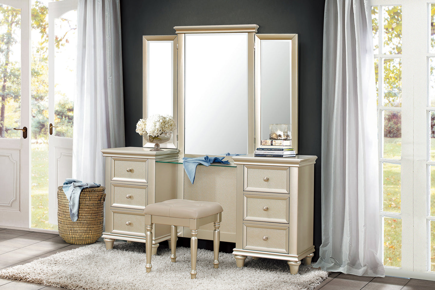 Homelegance Vanity Benches Silver Celandine Finish 1928-14
