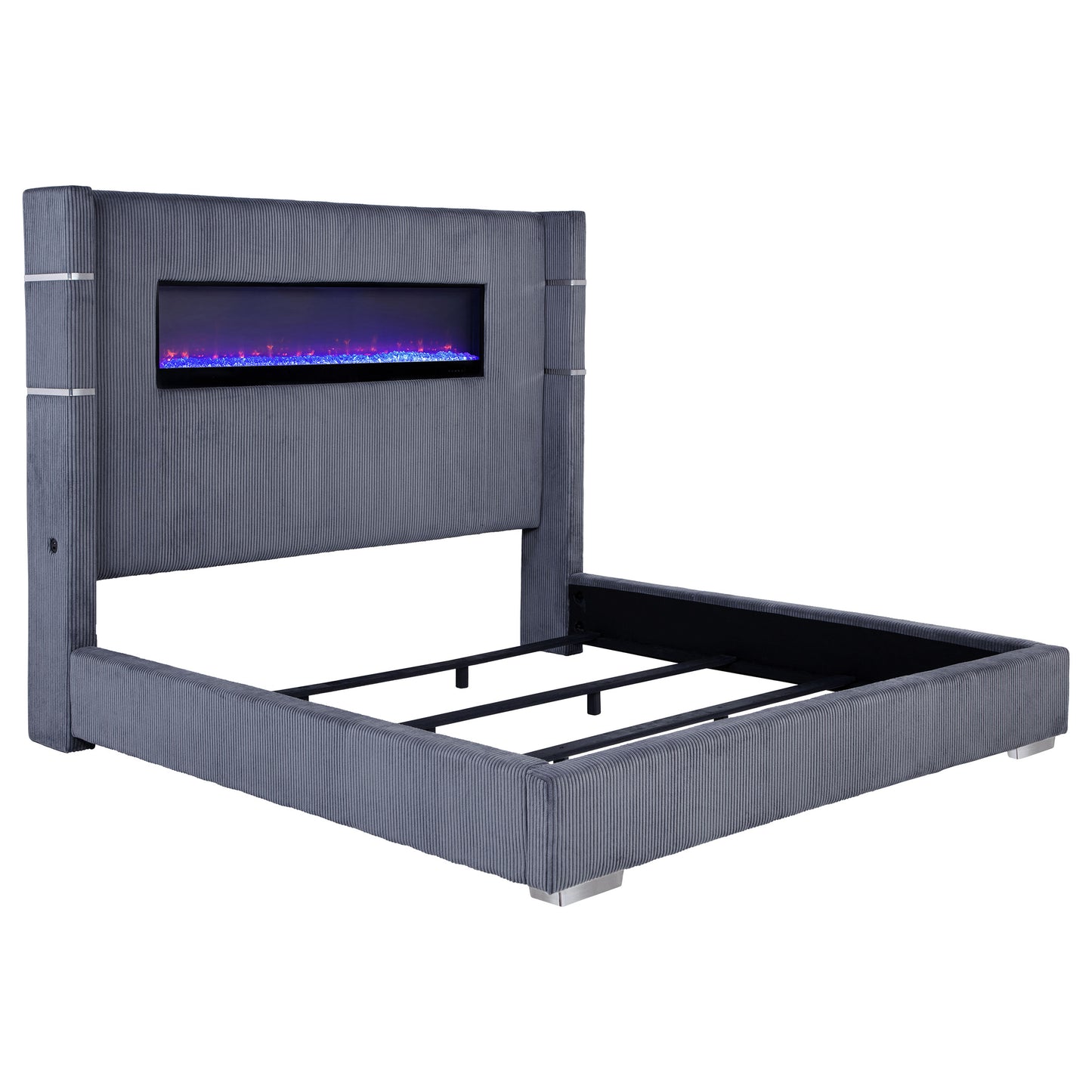Tisdall 67-inch Upholstered Eastern King Fireplace Bed Grey