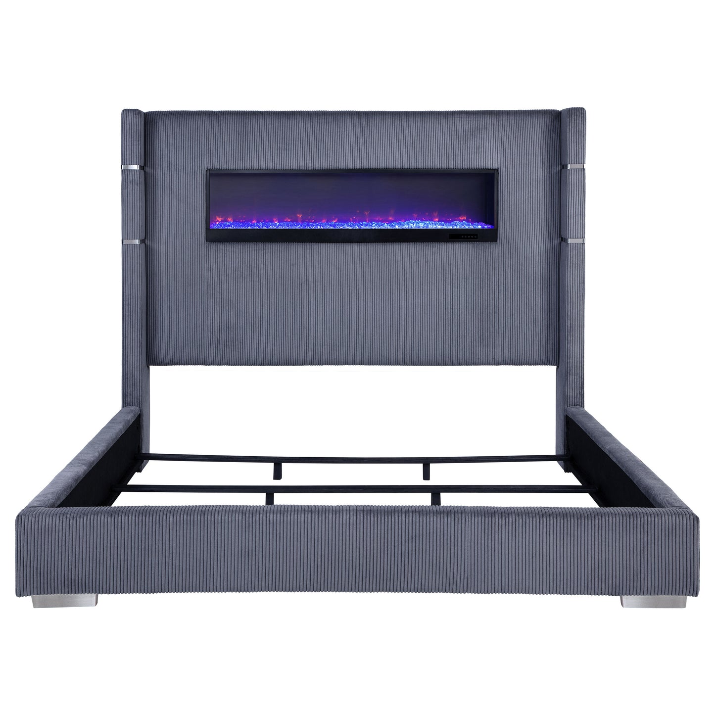 Tisdall 67-inch Upholstered Eastern King Fireplace Bed Grey