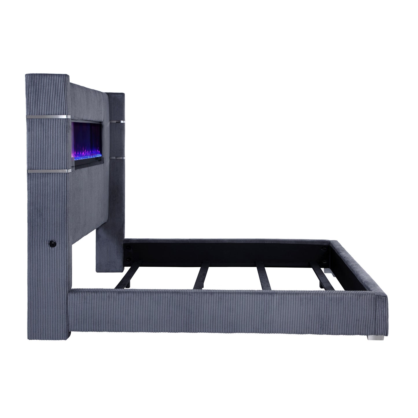Tisdall 67-inch Upholstered Eastern King Fireplace Bed Grey