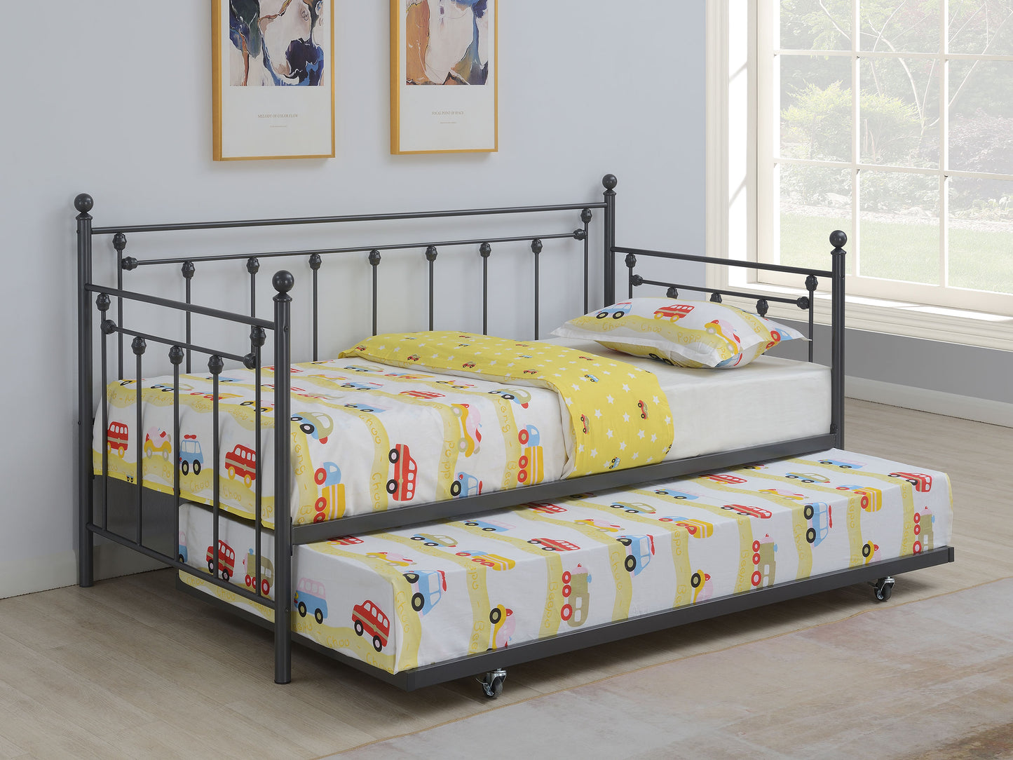 No Foundation/Box Spring Requiredcus Metal Twin Daybed with Trundle Gunmetal