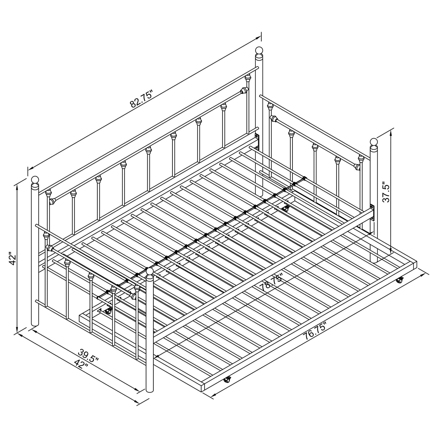 No Foundation/Box Spring Requiredcus Metal Twin Daybed with Trundle Gunmetal