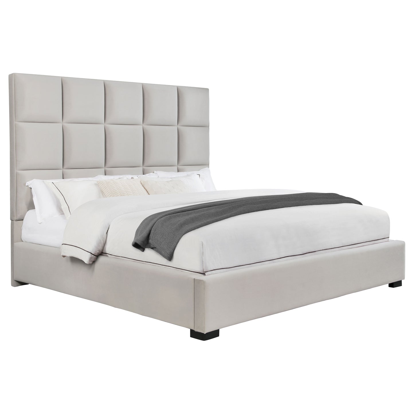 Panes Upholstered Eastern King Panel Bed Beige