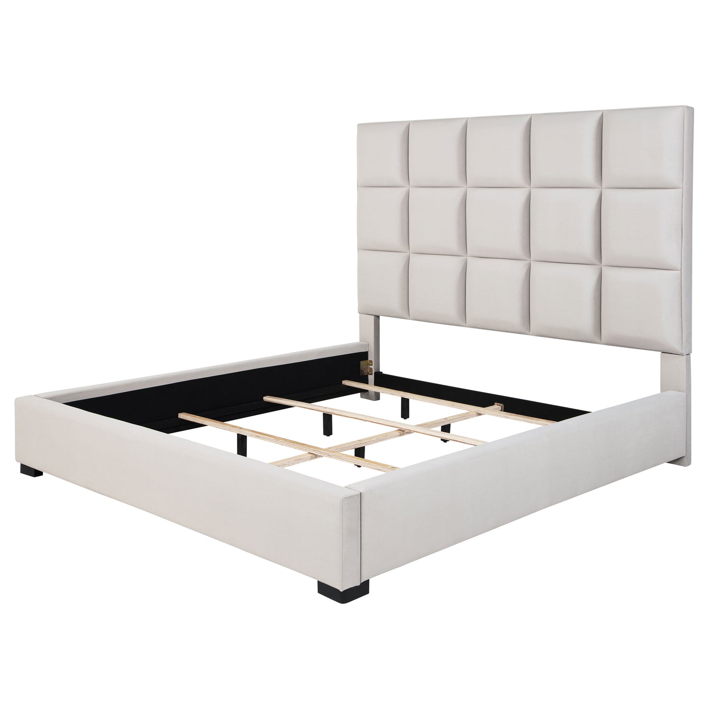 Panes Upholstered Eastern King Panel Bed Beige