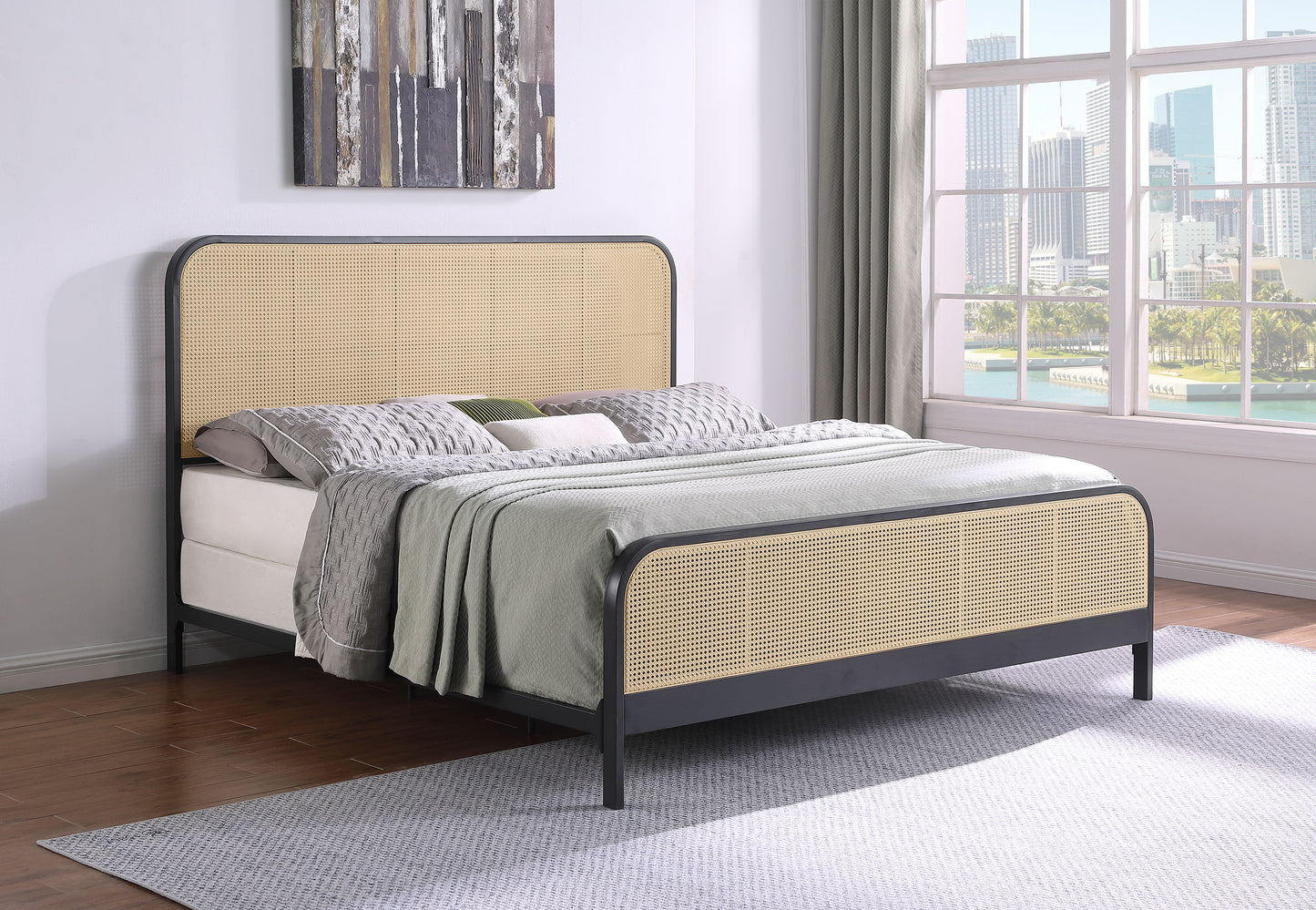 Lanewood Open Cane Webbing Metal Eastern King Bed Black