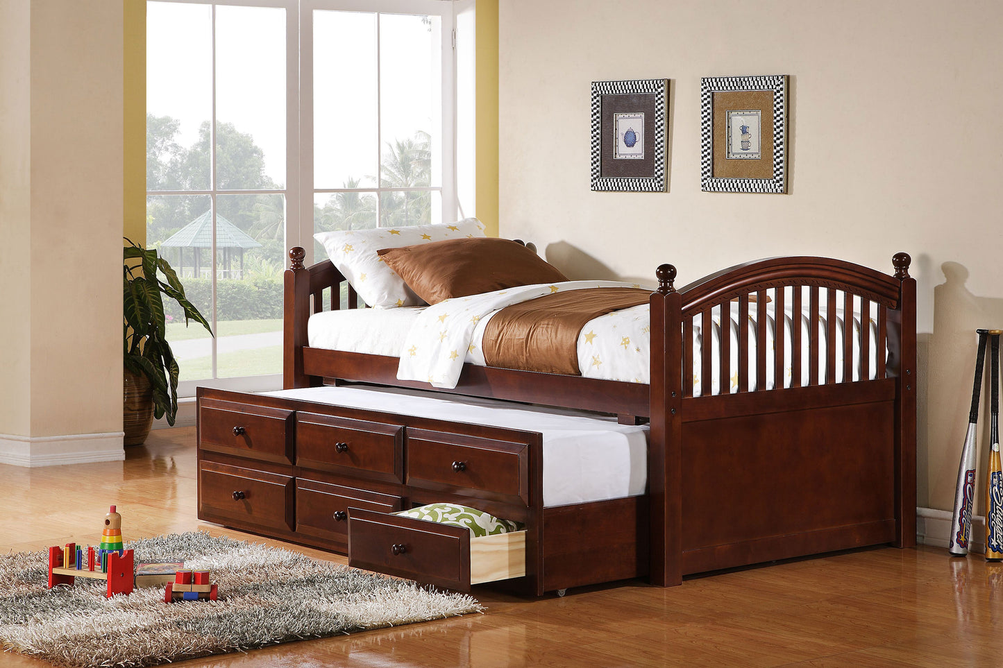 No Foundation/Box Spring Requiredrwood 3-drawer Twin Bed with Captains Trundle Chestnut
