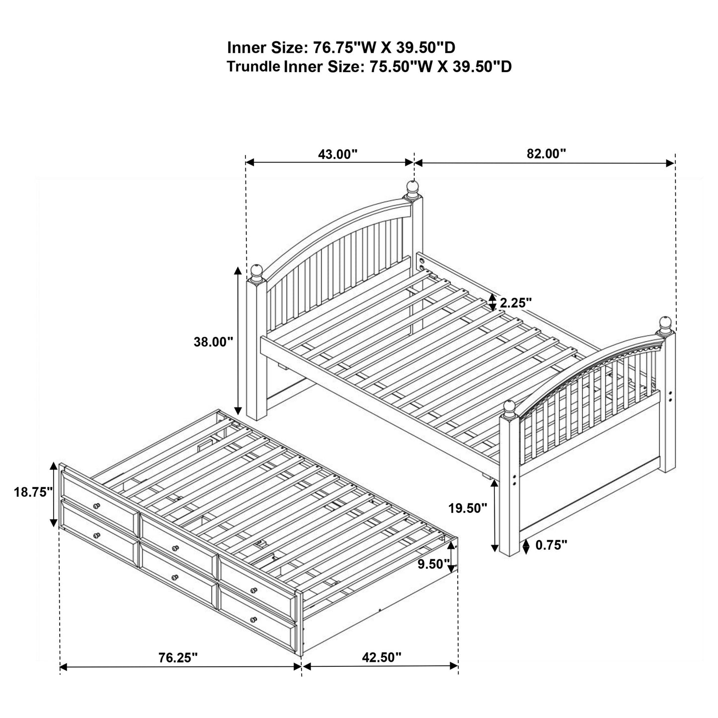 No Foundation/Box Spring Requiredrwood 3-drawer Twin Bed with Captains Trundle Chestnut