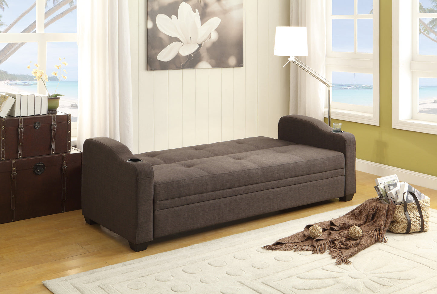 Homelegance Caffery Gray Sectional Sofa with Cup Holders and Click Mechanism 4829LN