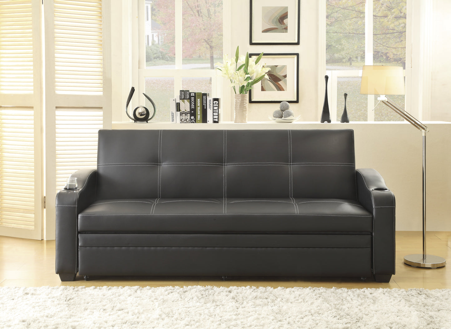 Homelegance Marcelo Black Faux Leather Sectional Sofa with Sleeper 4838