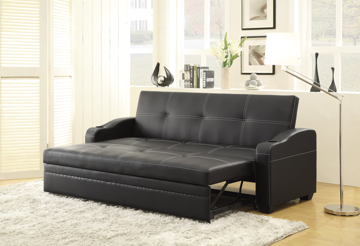 Homelegance Marcelo Black Faux Leather Sectional Sofa with Sleeper 4838