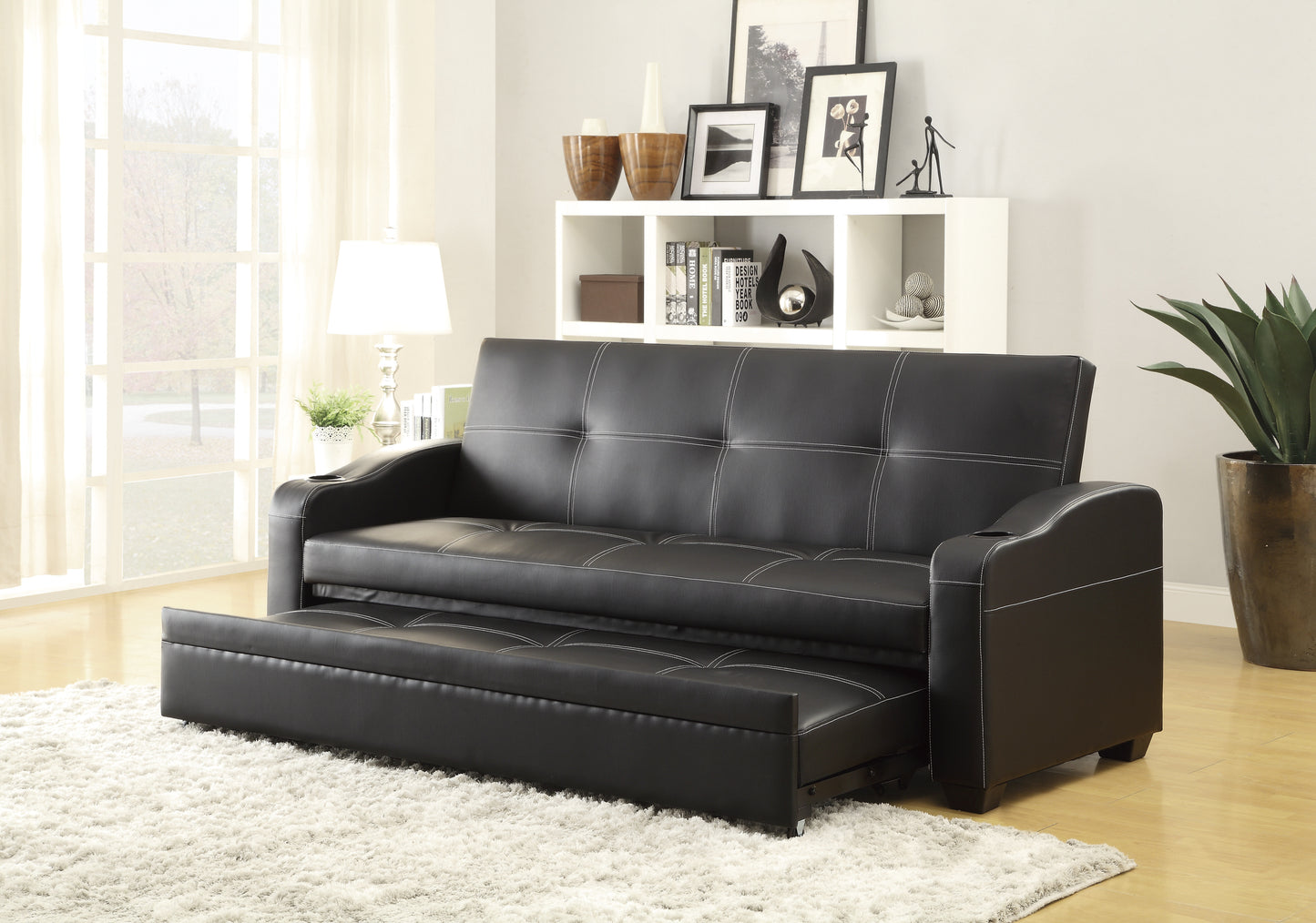 Homelegance Marcelo Black Faux Leather Sectional Sofa with Sleeper 4838