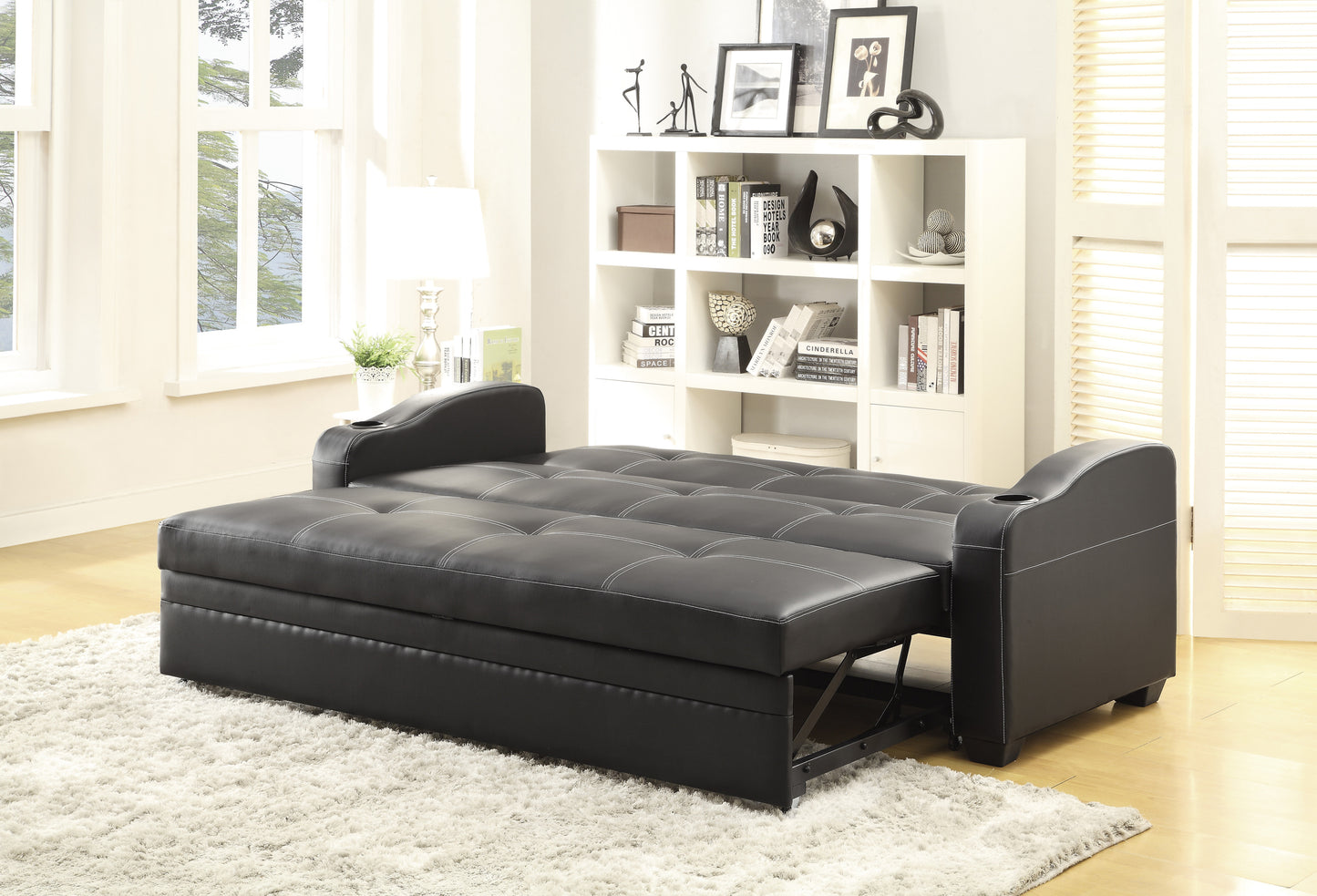 Homelegance Marcelo Black Faux Leather Sectional Sofa with Sleeper 4838