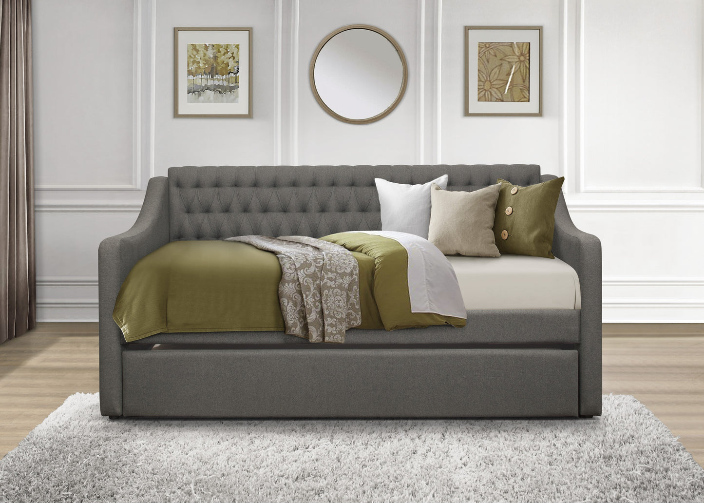 Homelegance Daybed with Trundle Dark Gray Flannel LaBelle 4866DG