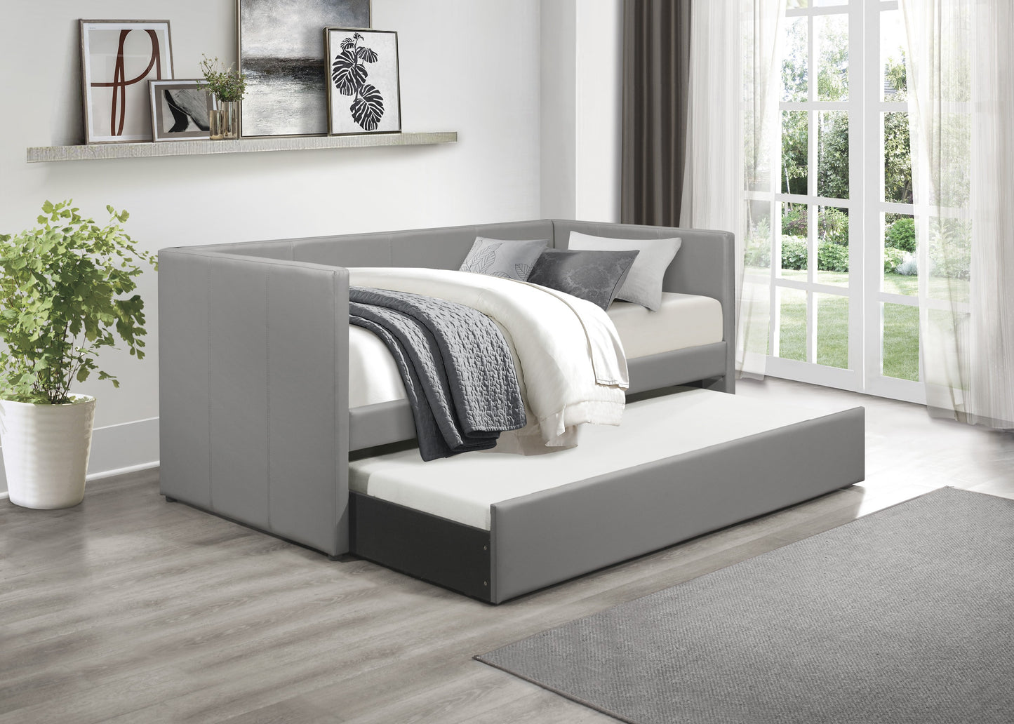 Homelegance Adra Daybed with Trundle Gray Faux Leather 4949GY
