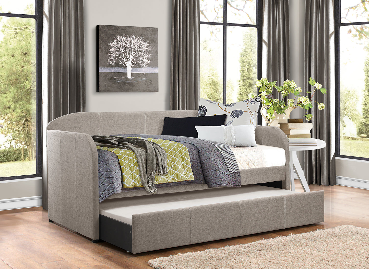 Homelegance Roland Daybed with Trundle Gray Fabric 4950GY