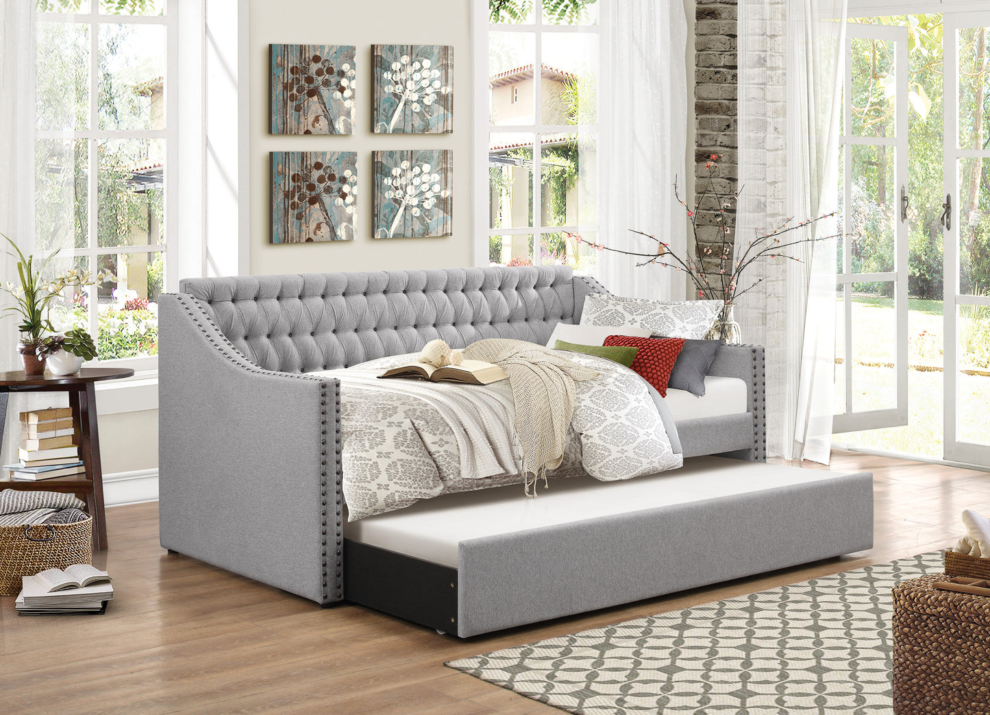 Homelegance Tulney Daybed with Trundle Gray Fabric Elegant Design 4966