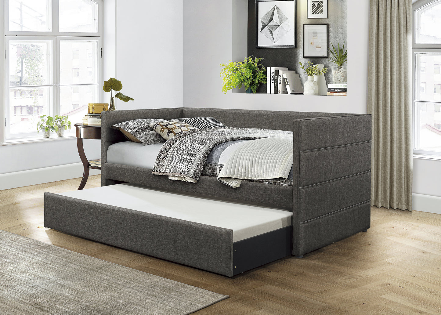 Homelegance Vining Daybed with Trundle Dark Gray Upholstered 4975