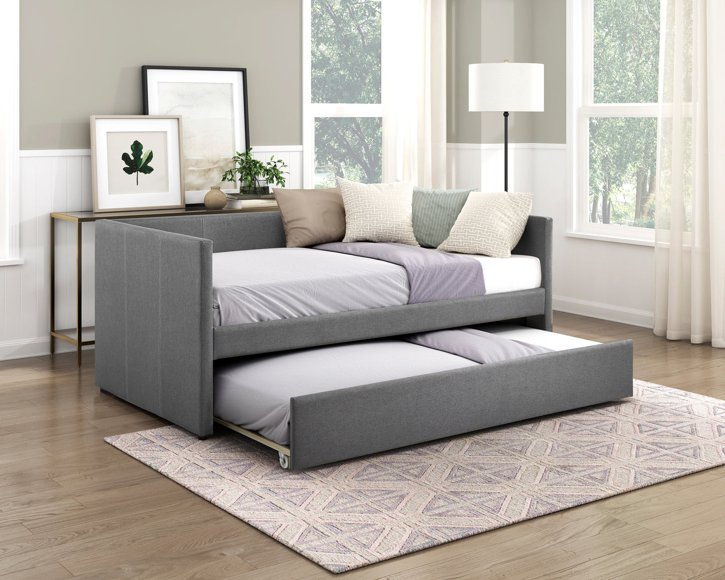 Homelegance Trudy Daybed with Trundle Dark Gray Upholstery 4987DG