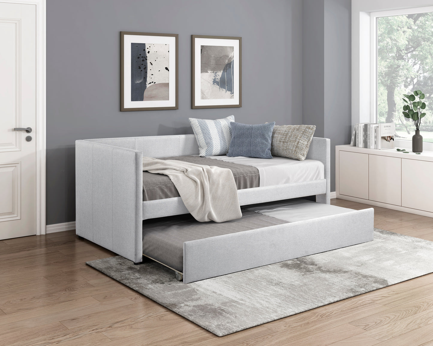 Homelegance Trudy Daybed with Trundle Gray Fabric 4987GY