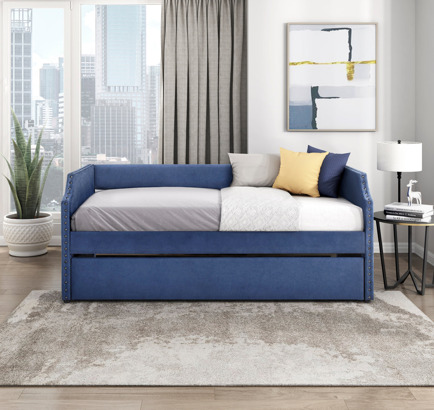Homelegance Daybed with Trundle Blue Upholstered Stylish Design 4988BU