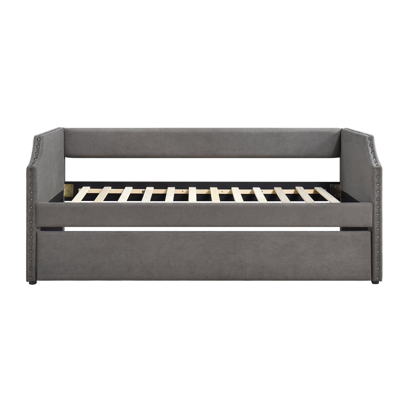 Homelegance Daybed with Trundle Dark Gray Upholstered Nailhead Trim 4988DG