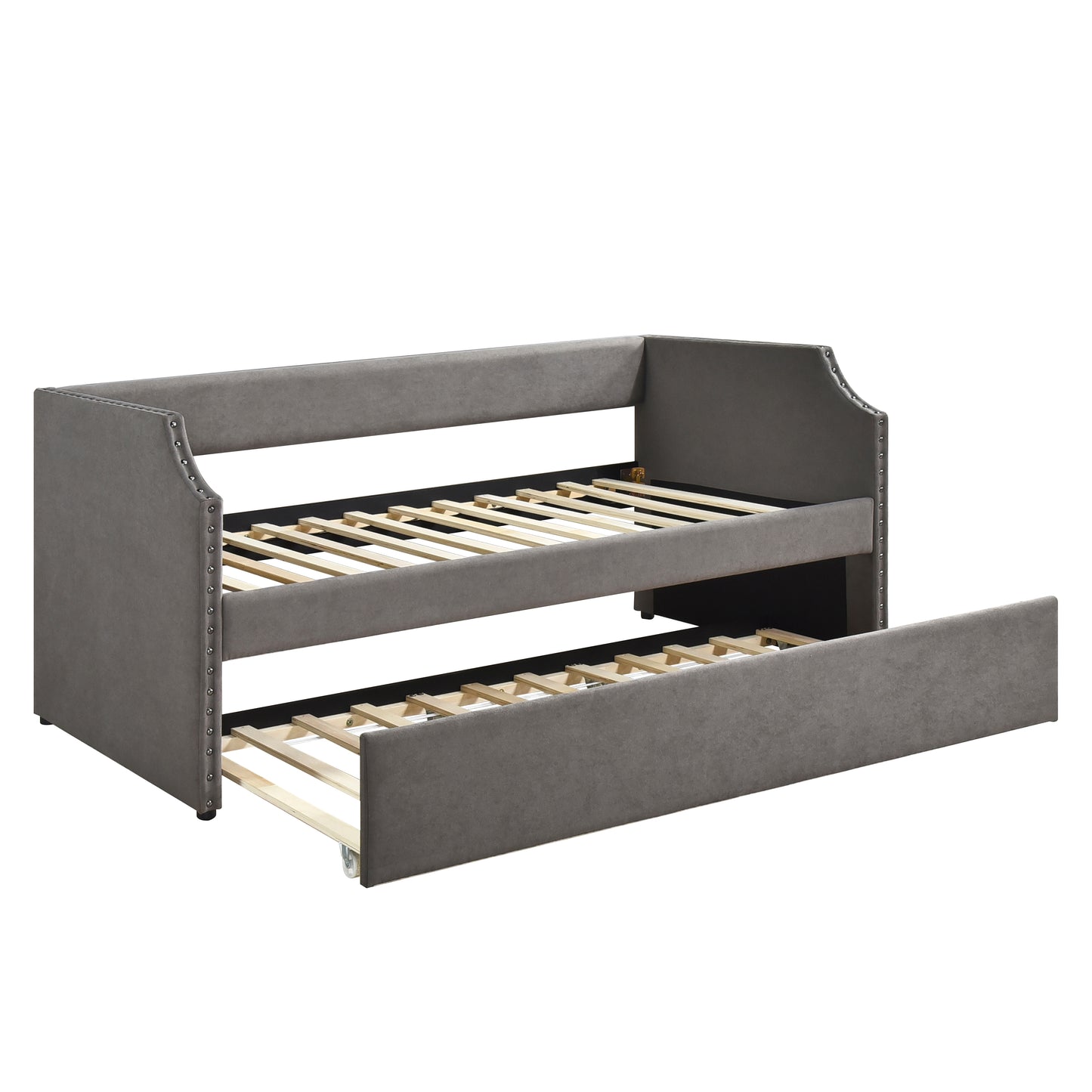 Homelegance Daybed with Trundle Dark Gray Upholstered Nailhead Trim 4988DG