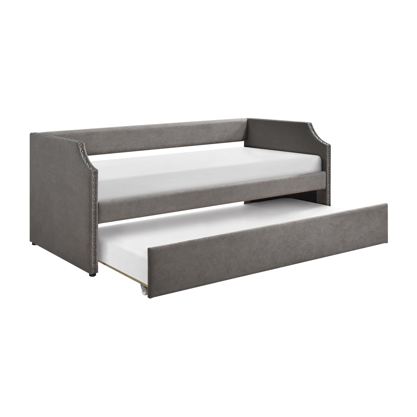 Homelegance Daybed with Trundle Dark Gray Upholstered Nailhead Trim 4988DG