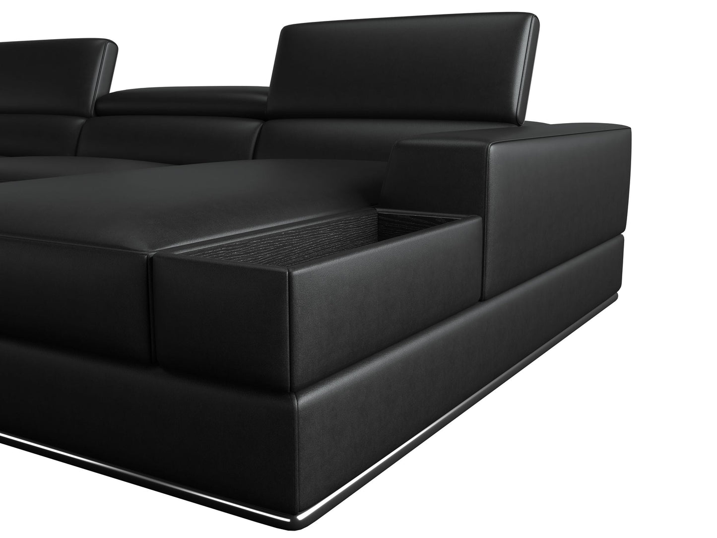 Divani Casa Pella Modern Black Italian Leather U Shaped Sectional Sofa