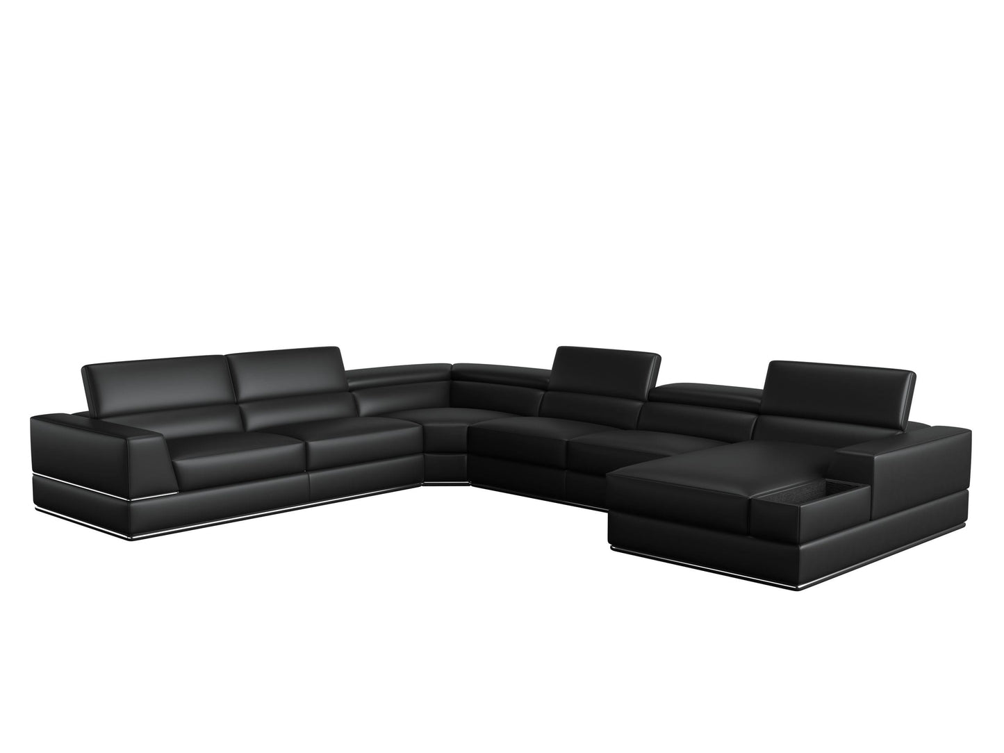 Divani Casa Pella Modern Black Italian Leather U Shaped Sectional Sofa