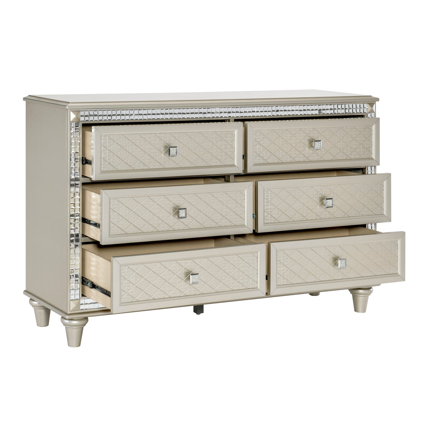 Homelegance Dresser Juliette Champagne Finish with Diamond Pattern Drawer Fronts 5844-5