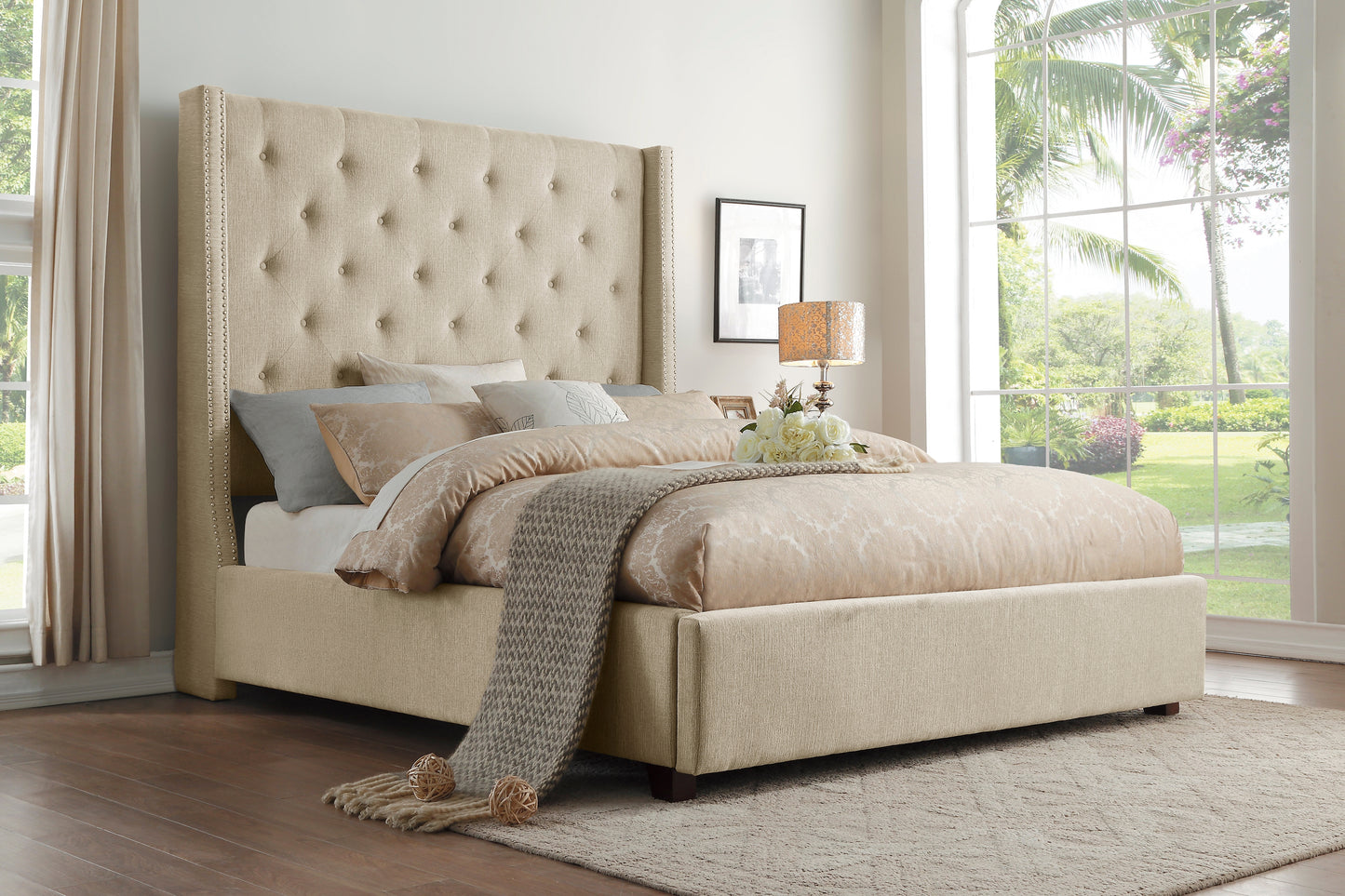 Homelegance Queen Bed Fairborn Beige Upholstery Elegant Design 5877BE-1