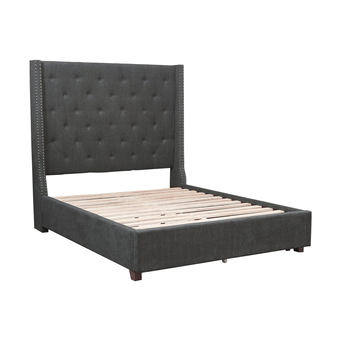 Homelegance Queen Bed Fairborn Gray Upholstery with Storage Drawers 5877GY-1DW
