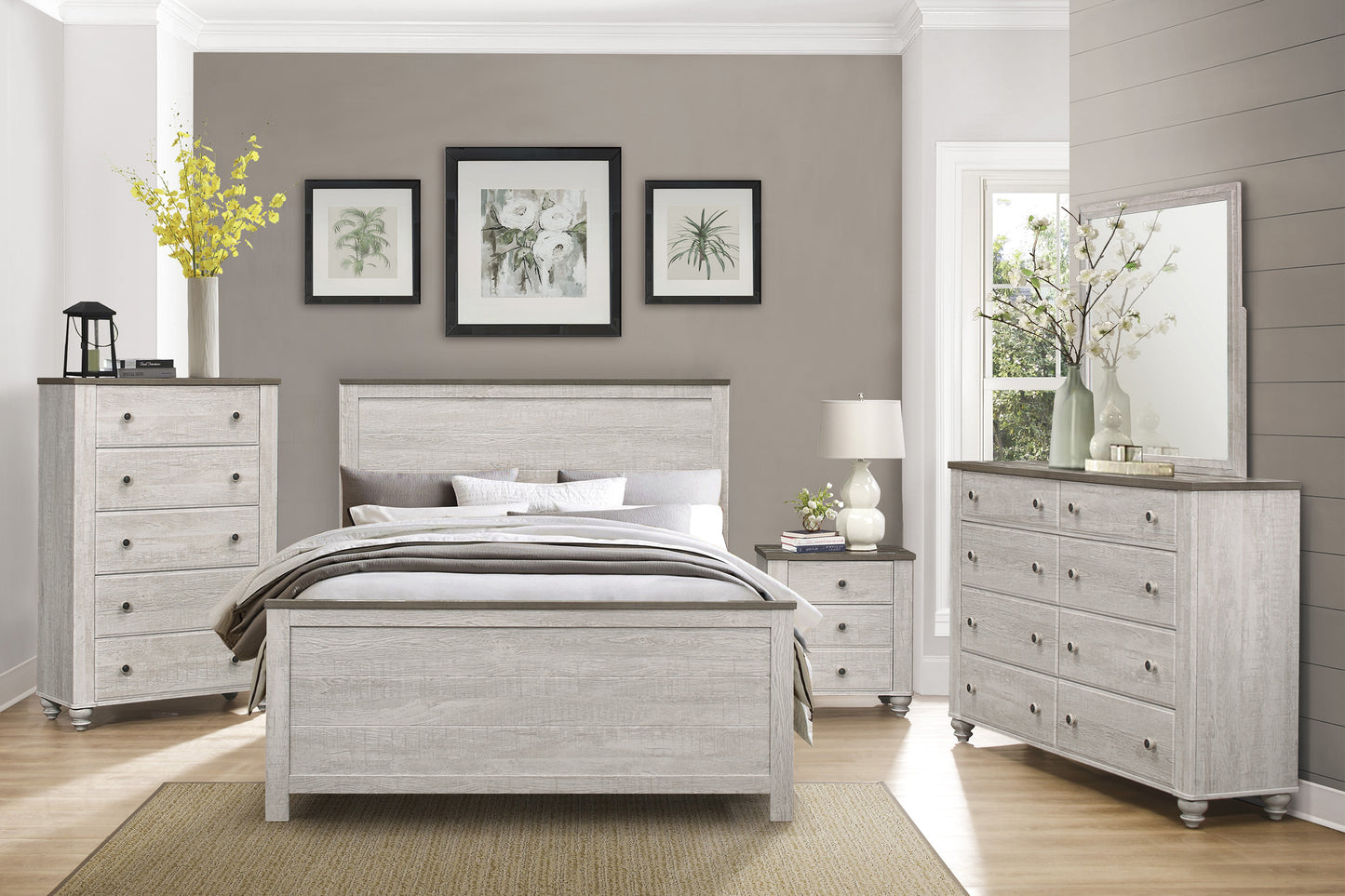 Homelegance Queen Bed Nashville Antique White Brown Finish 1903-1