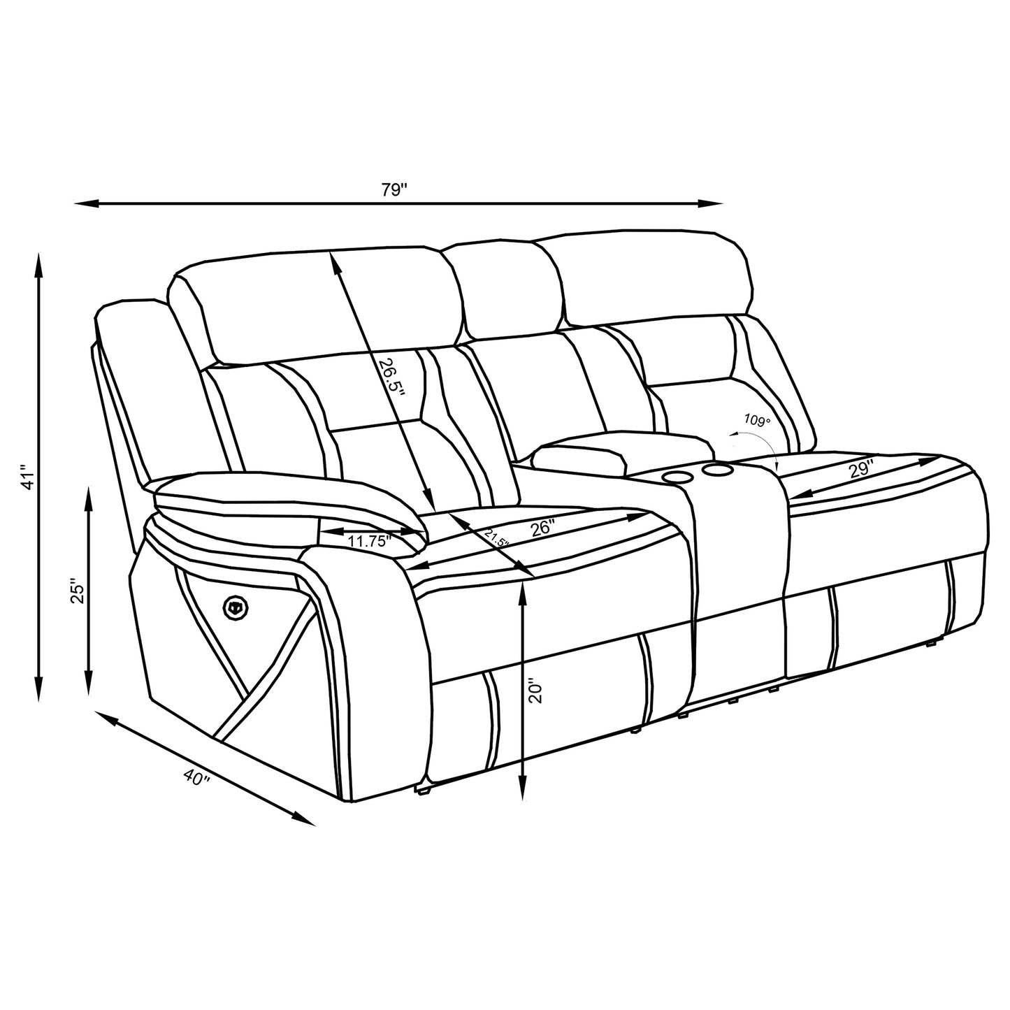 Higgins Upholstered LAF Power Loveseat Grey