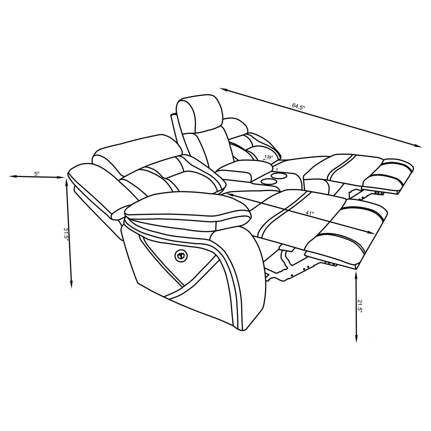 Higgins Upholstered LAF Power Loveseat Grey