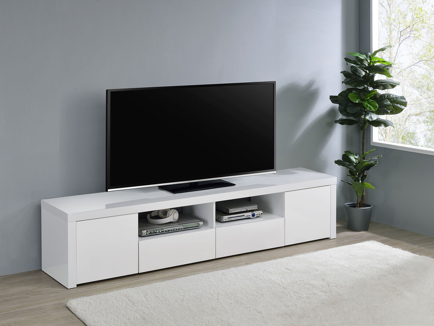 Jude 2-door Engineered Wood 79" TV Stand High Gloss White