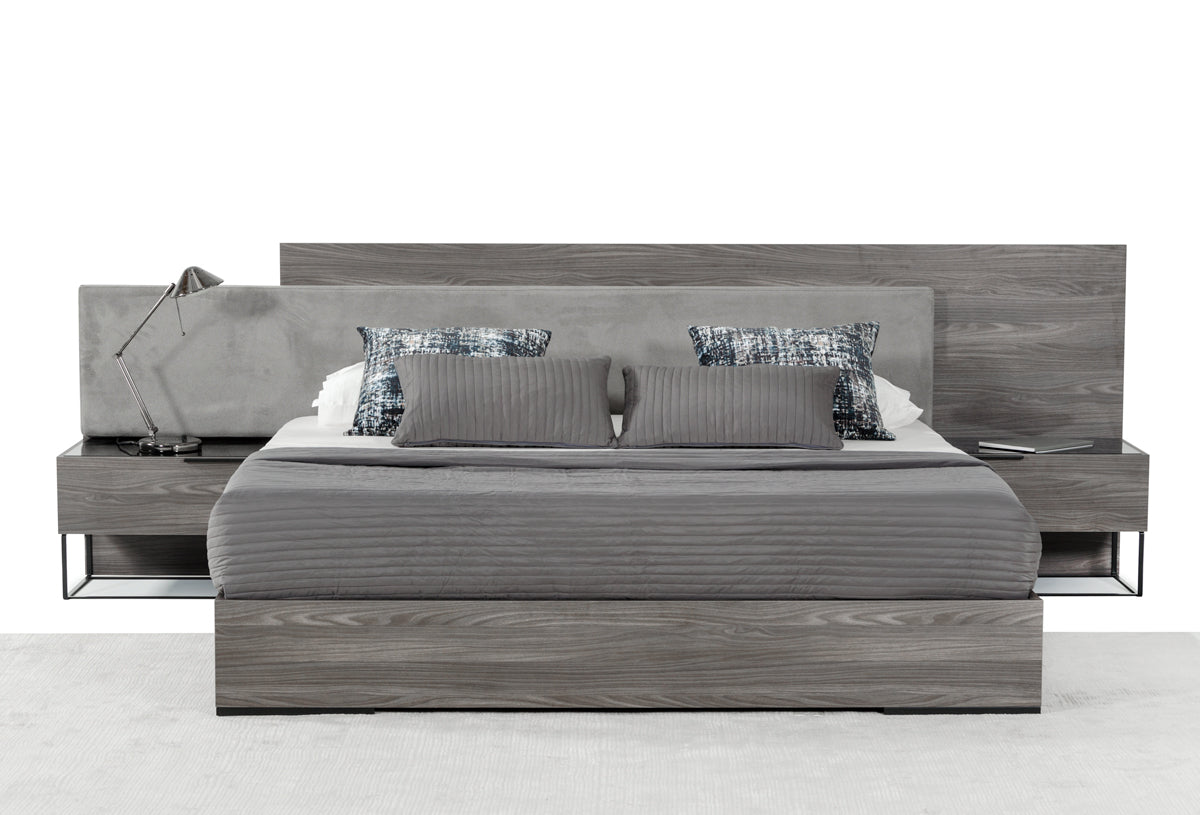 Nova Domus Enzo Italian Modern Grey Oak and Fabric Bed w/ Nightstands
