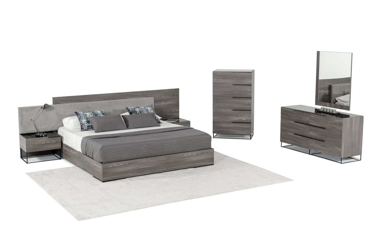 Nova Domus Enzo Italian Modern Grey Oak and Fabric Bed w/ Nightstands