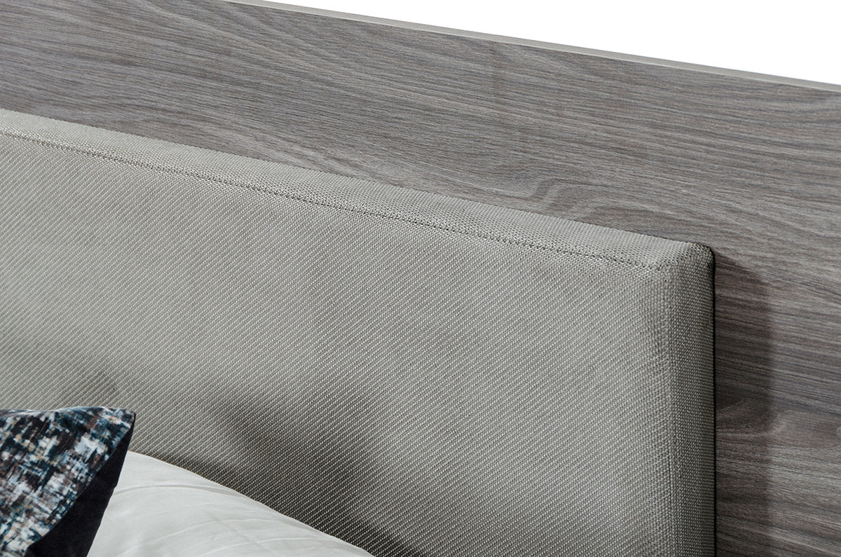 Nova Domus Enzo Italian Modern Grey Oak and Fabric Bed w/ Nightstands