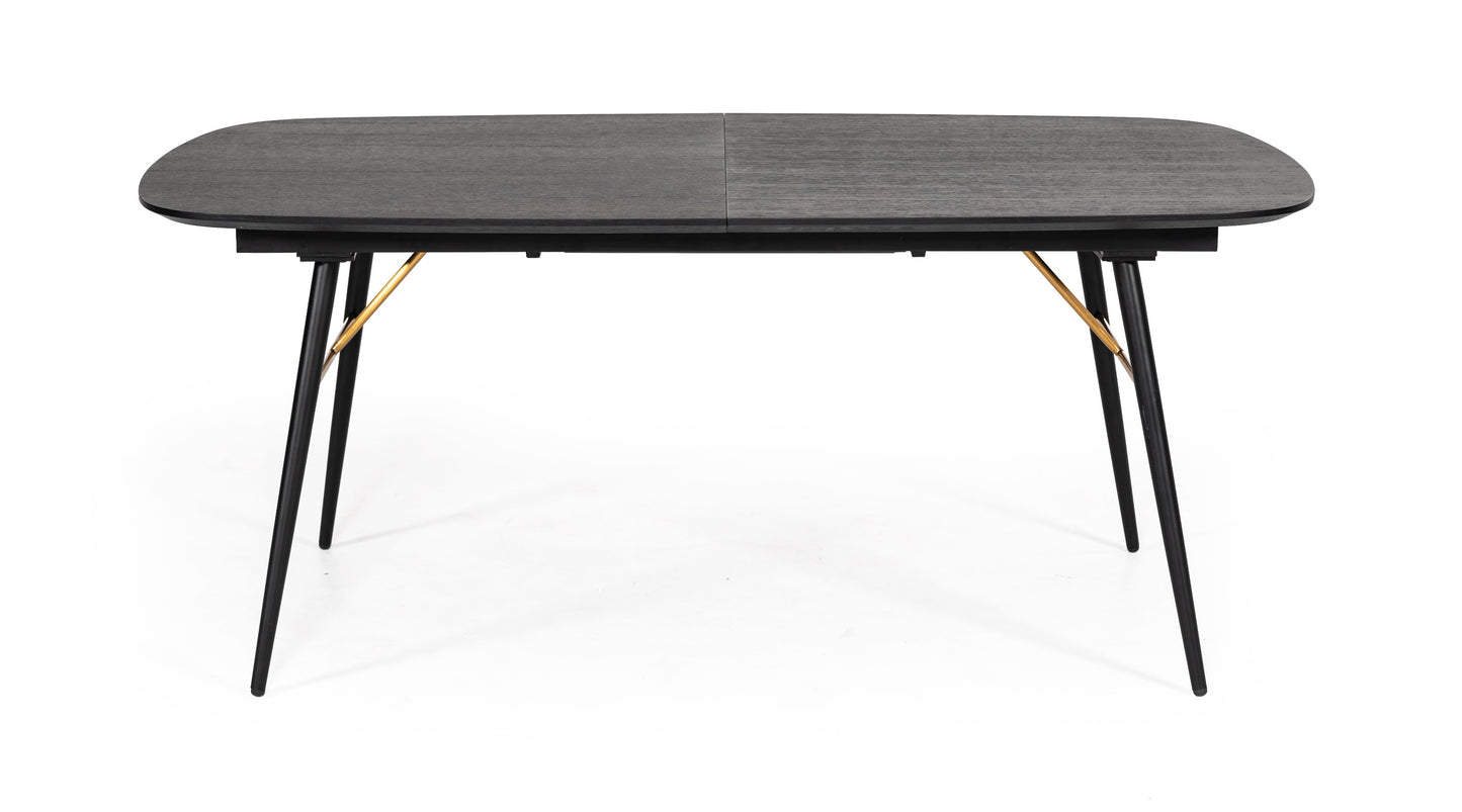 Modrest Billy Modern Black Oak and Gold Extendable Dining Table