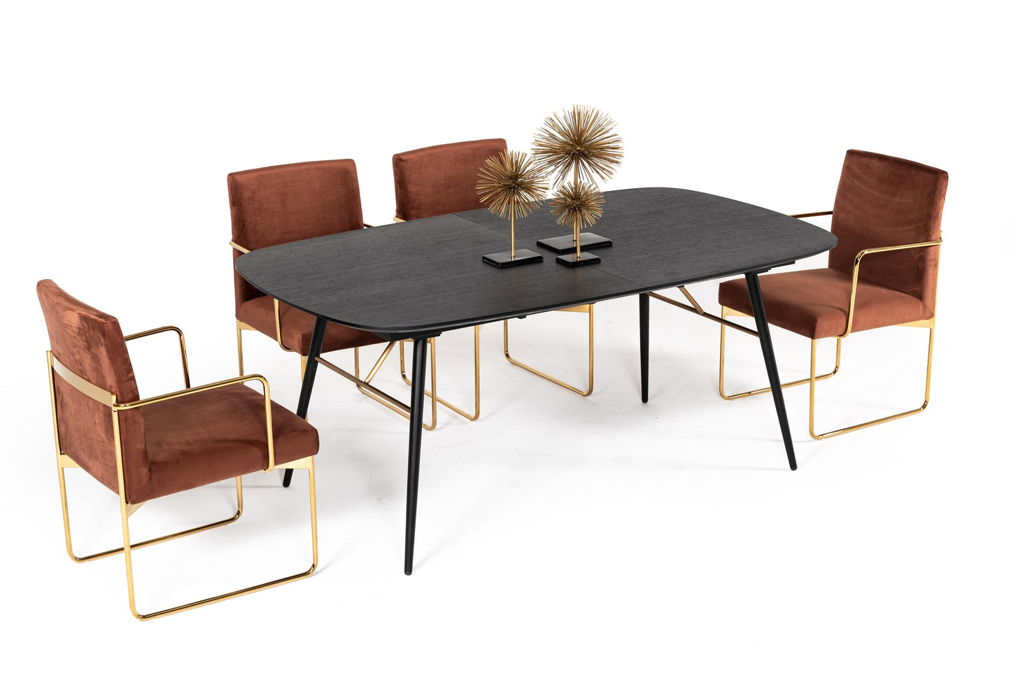 Modrest Billy Modern Black Oak and Gold Extendable Dining Table