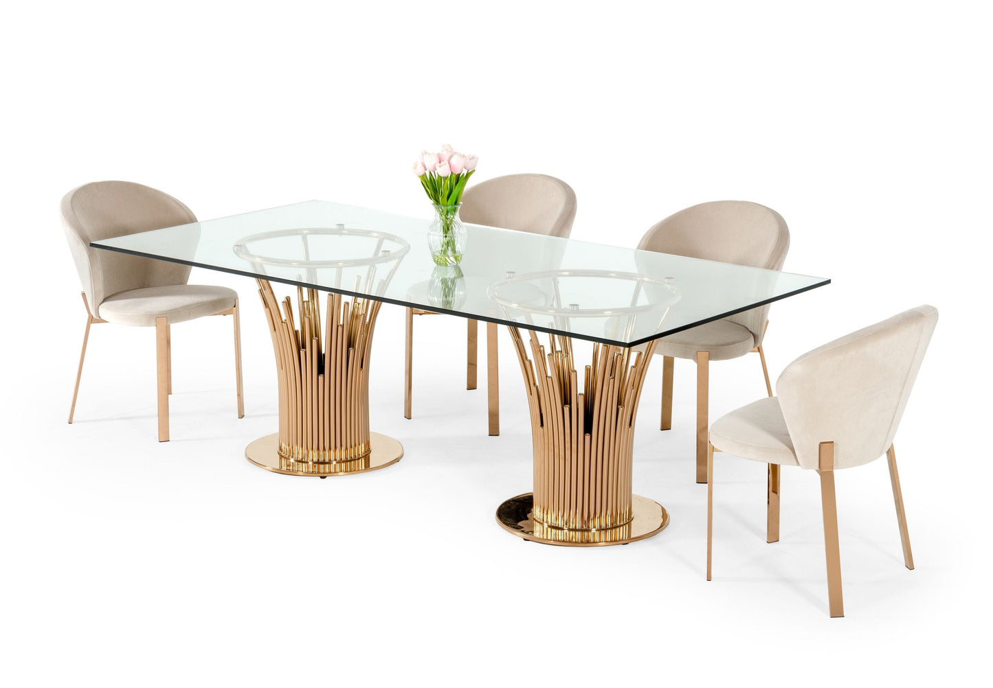 Modrest Paxton Modern Glass and Rosegold Dining Table